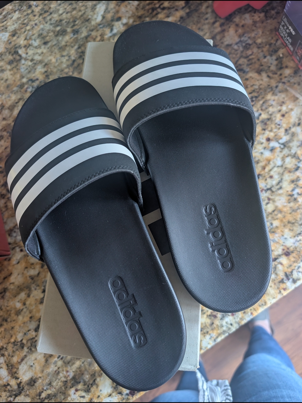 adidas Black and White Adikette Comfort Striped Slide Sandals